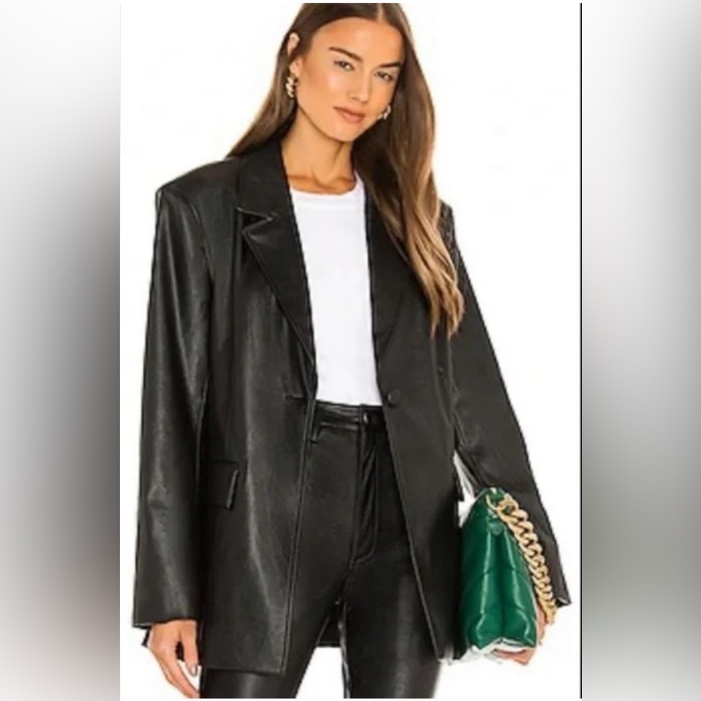 WeWoreWhat Notch Lapel Faux Leather Jacket